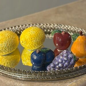 Set of 3 Vintage Hand Painted Fruit Salt and Pepper Shakers